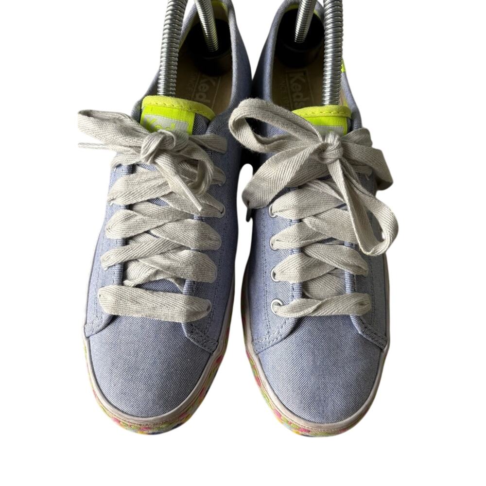Keds Triple Kick Platform Aztec Geo Embroidery Cornflower Blue Chambray Sz 7.5 - Picture 2 of 5